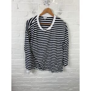 J. Crew Women's Stripe Crewneck T-Shirt Long Sleeve Stretch  Black/White Size XL
